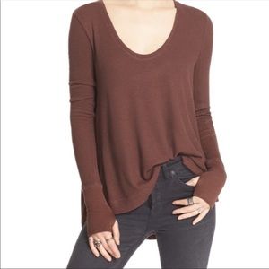FREE PEOPLE Malibu Top Thermal Waffle Knit Long Sleeve Fig NWT Womens Small
